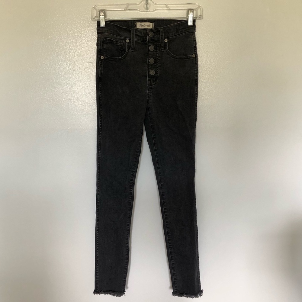 Madewell Jeans 10 inch High Rise Skinny Button Fly Raw Hem Grey Black 24